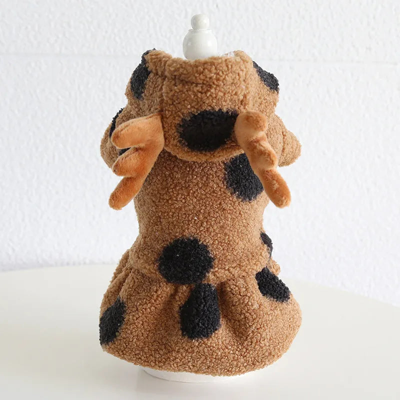 Petstyle big polka dot elk couple clothes for cats and dogs in skirt or four feet style