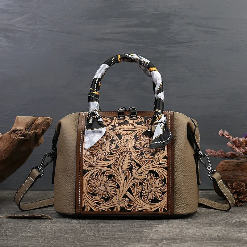 First layer cowhide leather messenger bag in retro style with horizontal square shape