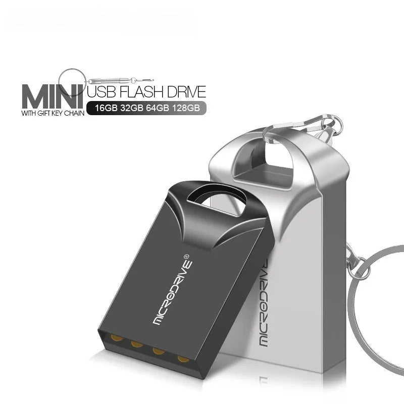 Compact black and silver metal USB flash drive showing its small 23mm size.