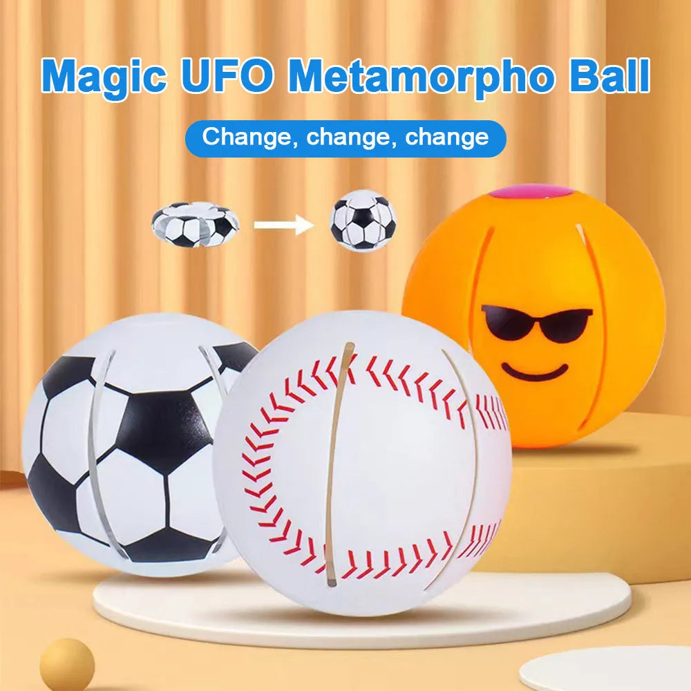 Interactive plastic dog toy ball transforming into a flying disc with suction cup mechanism in 9cm size
