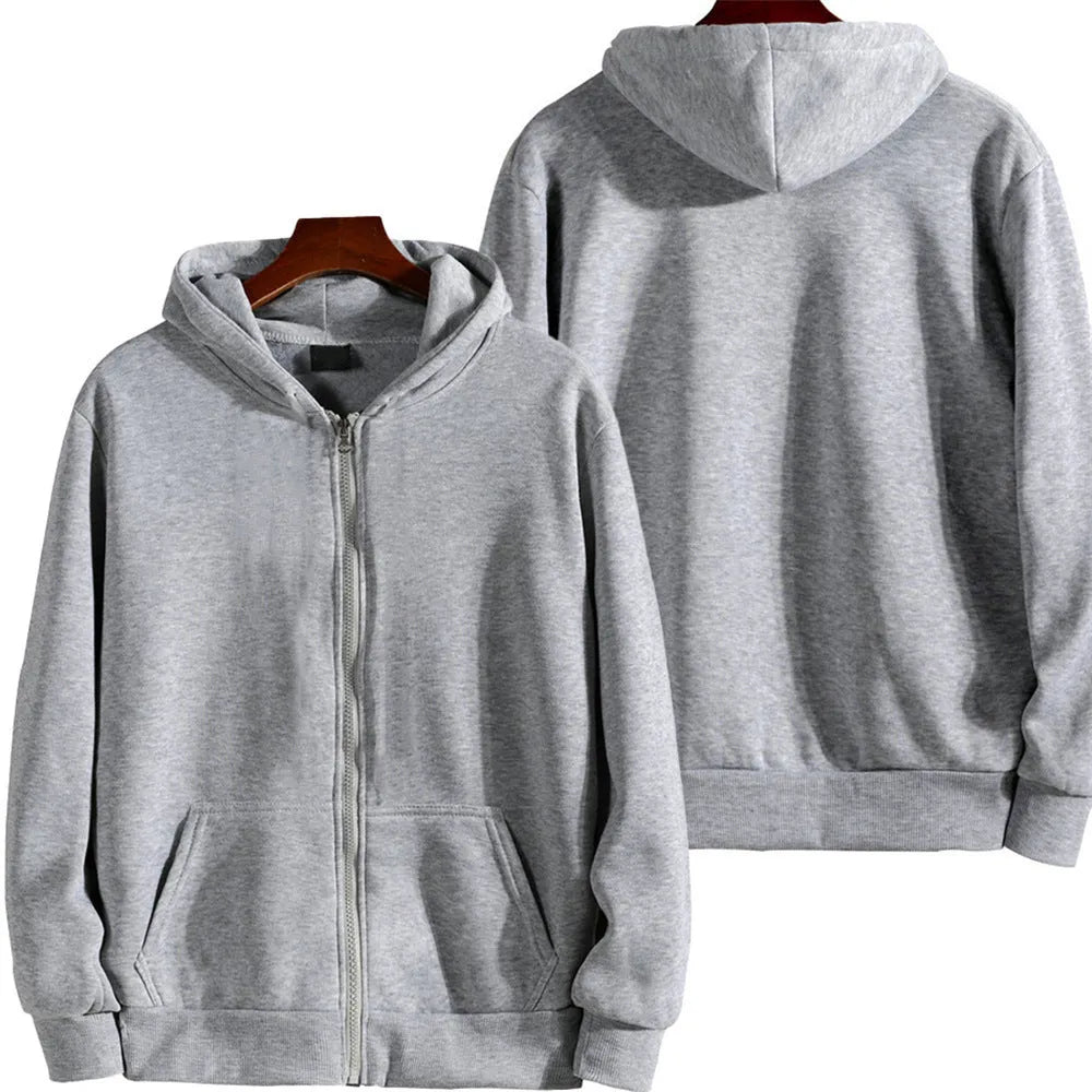 Men's loose-fit zip-up sports jacket in solid colour with polyester-spandex fabric
