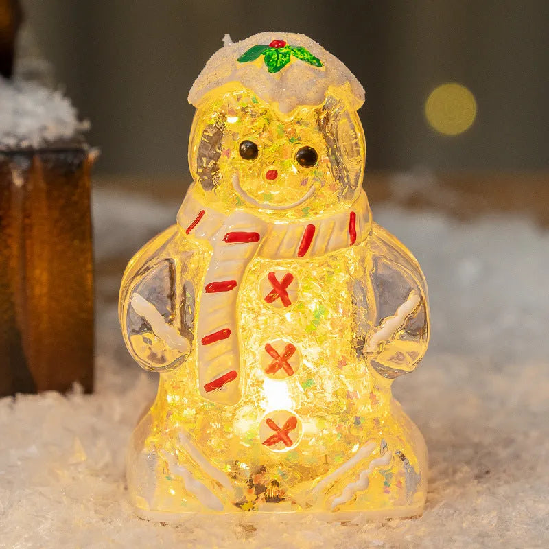 Glowing gingerbread man snowman Christmas ornament with LED lights in plastic construction