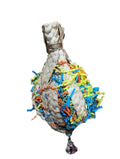 Straw paper parrot chew toy with rope, approximately 15cm diameter and 23cm length, bite resistant