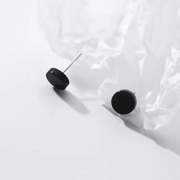 S999 sterling silver flat round ear bone stud earring in silver or black with 3mm to 8mm diameter options