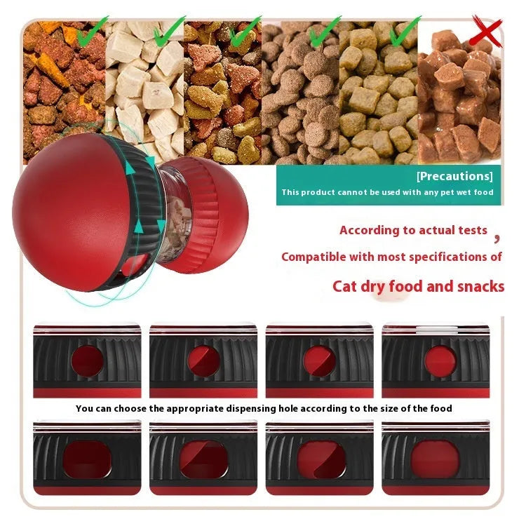 Rotating plastic cat toy ball with sound and food dispensing features in super ball colour