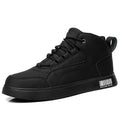 Men's white board shoes with lace-up front and round toe design on rubber sole