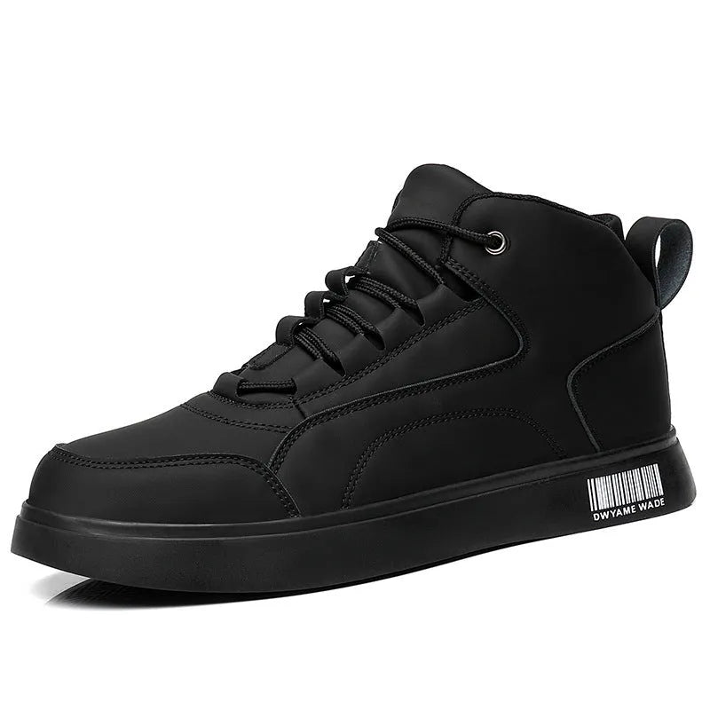 Men's white board shoes with lace-up front and round toe design on rubber sole