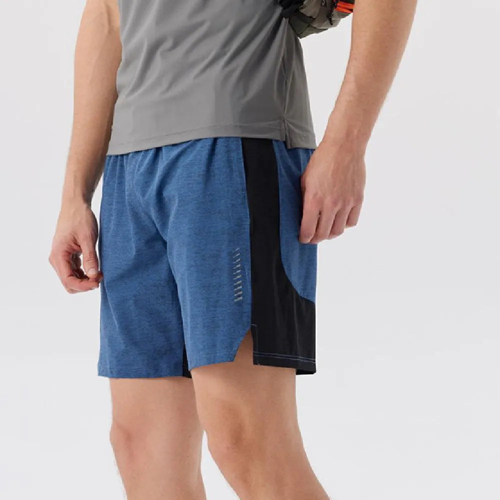 Men's five-point single layer shorts in spandex fabric showing mid waist design and shorts length