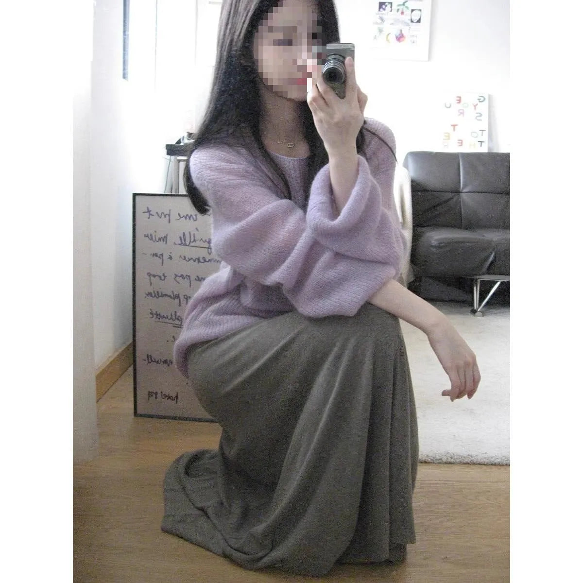Purple women's blouse with hollow out design, Princess sleeves, and a shoulder strap, made from lightweight Ice Silk fabric.
