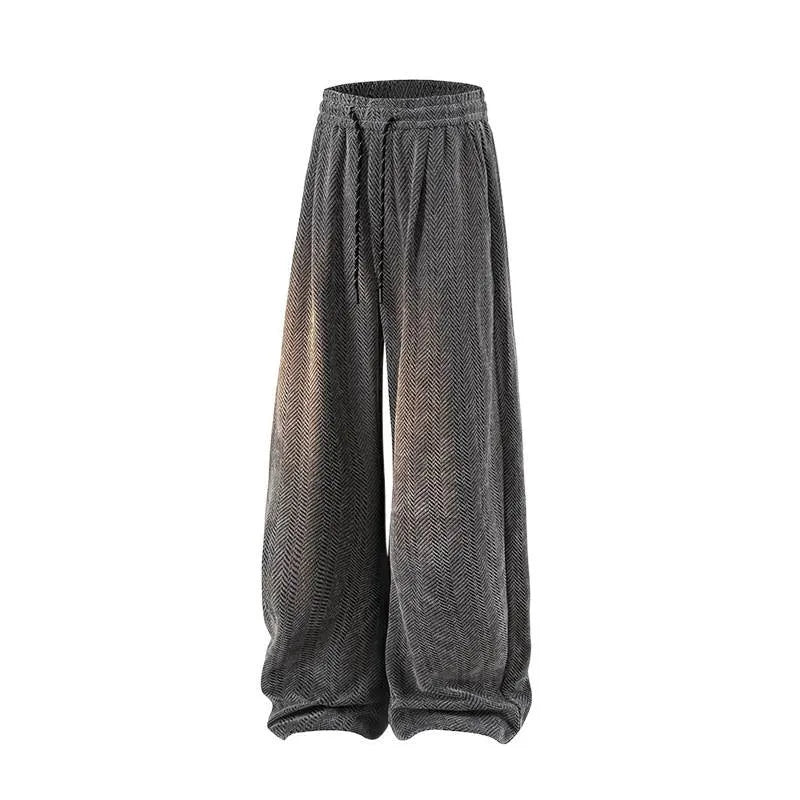 Men's fleece-lined hollow-out trousers in straight-leg design with elastic waistband
