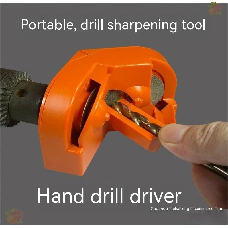 Portable handheld grinding tool with orange and black grinding wheel sets on workbench