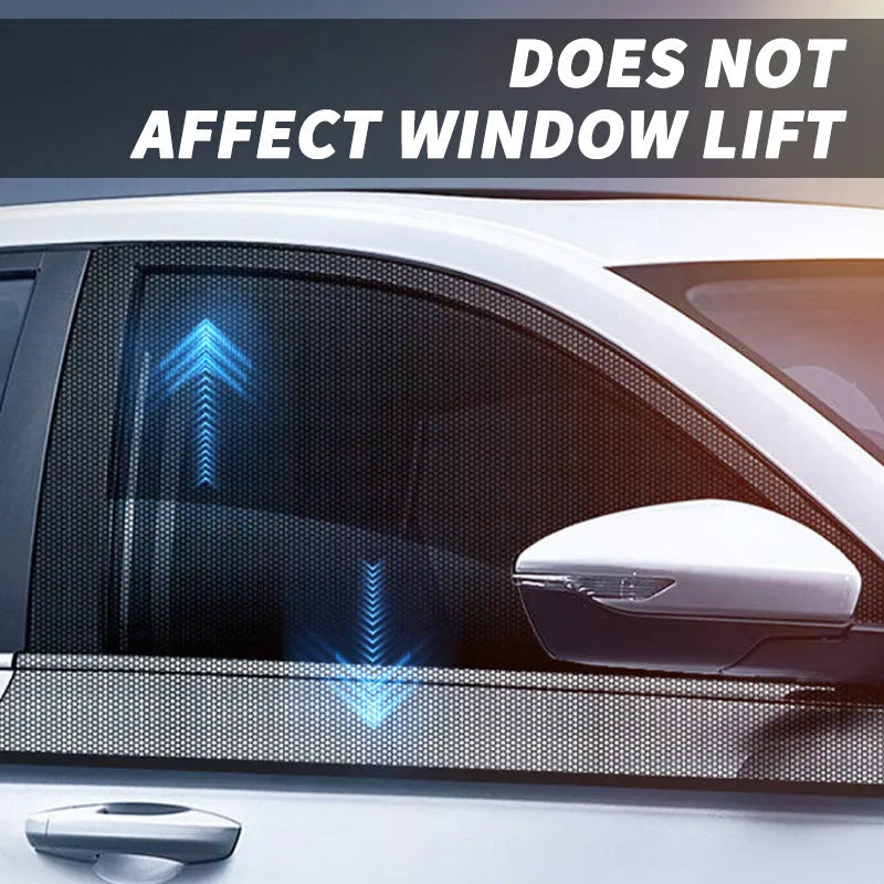 Set of four non-woven fabric mesh sunshades installed on car front and rear side windows.