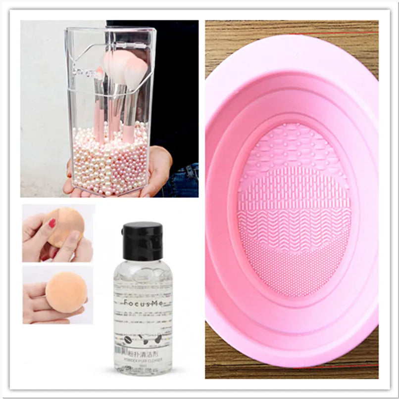 50ml makeup brush cleaning liquid bottle with cleaning brush, 9 x 3 x 3cm, for synthetic and natural brushes