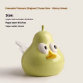 White porcelain ceramic tissue box with pear shape and cute animal design in green colour