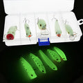 Set of five 3D fluorescent hard bait fishing lures with realistic fish-scale patterns in assorted colours
