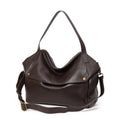 Brown genuine leather women's shoulder bag with horizontal square shape and internal zipper compartment
