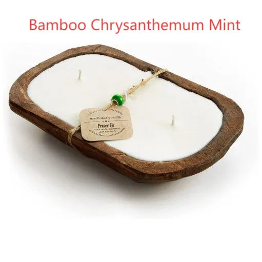 Wooden basin aromatherapy candle with three wicks and soy wax in retro lavender style