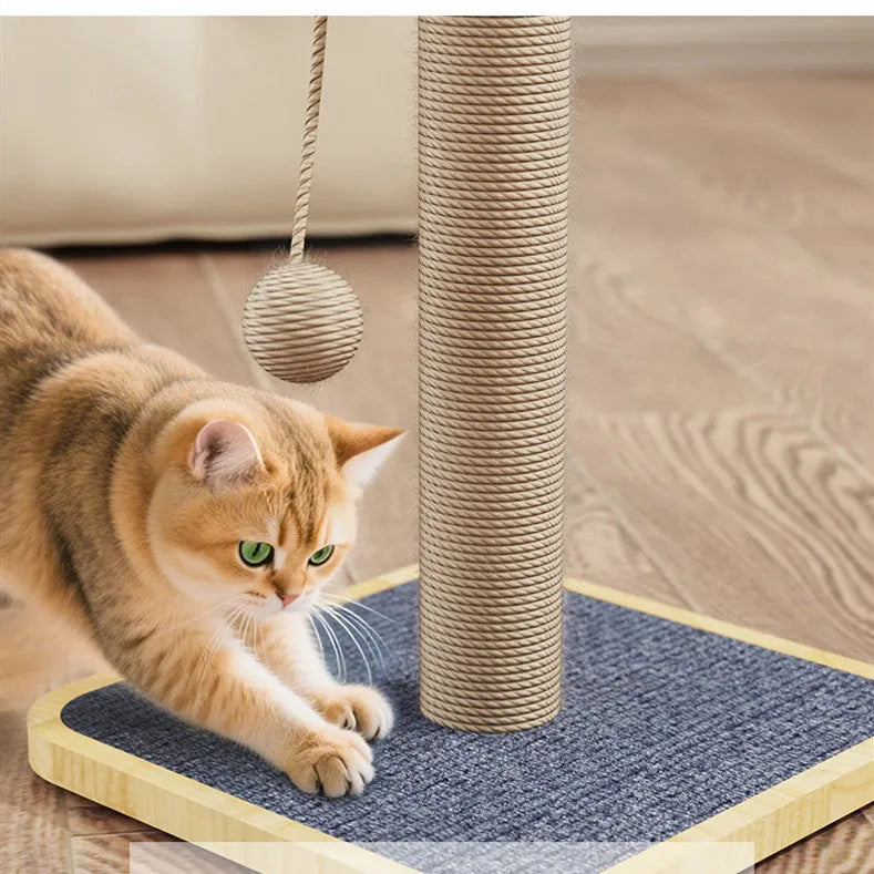 Windmill-shaped cat climbing frame with hanging ball toy made from pine wood and carpet leather