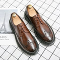 Men's black and brown brogue leather shoes with round toe and artificial PU construction