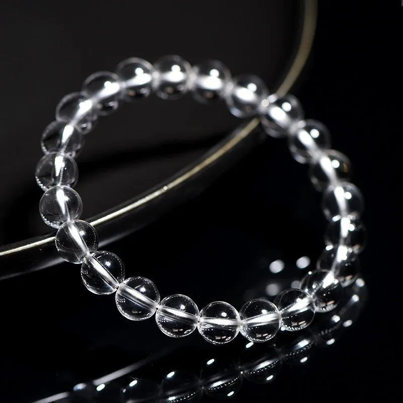 Natural Donghai Old Mine white crystal round bead bracelet in geometric single-strand design.