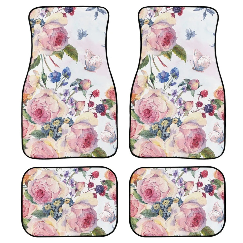 Printed rubber car foot mat set with 20mm thickness and waterproof lining shown in black