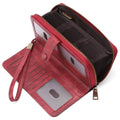 Expanding card holder women long wallet passport bag in light brown PU leather with anti-theft feature