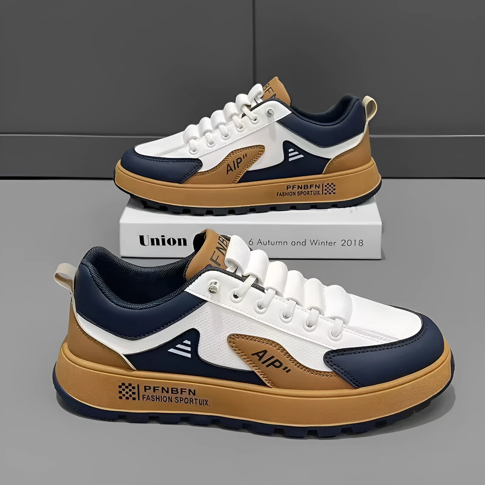 Men's casual sports shoes with artificial PU upper in solid color white and black round toe design