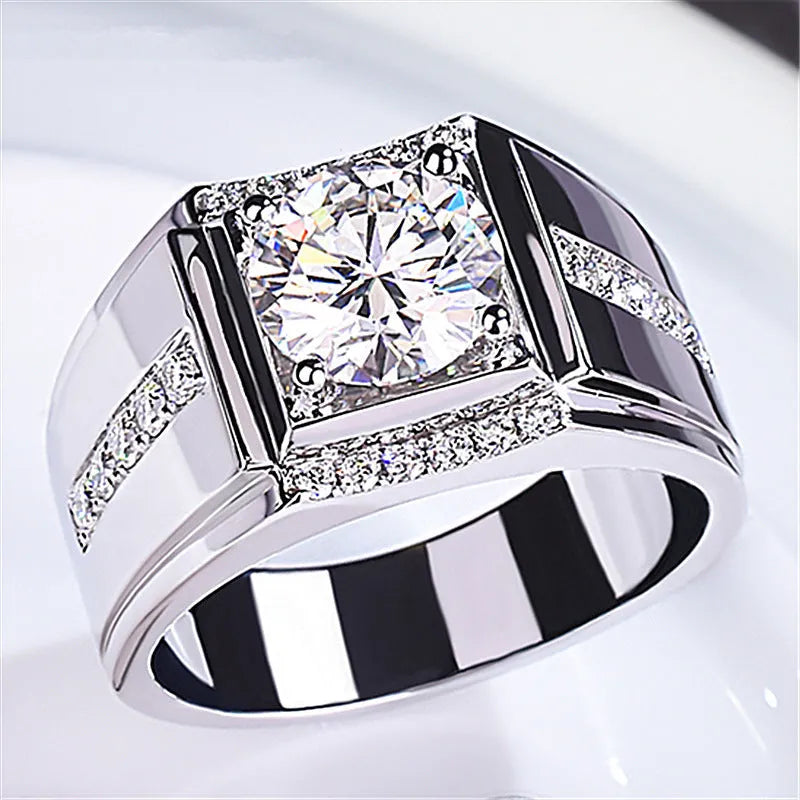 Adjustable open mouth men's ring with a diamond-shaped geometric design in a choice of metallic finishes.
