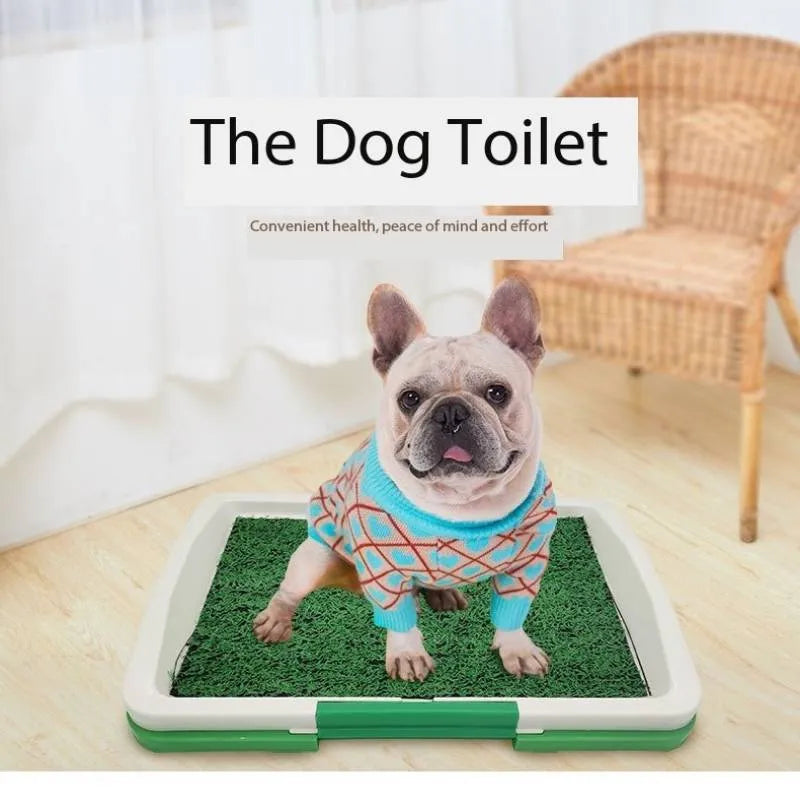 Green synthetic turf dog toilet with three-layer construction for indoor potty training