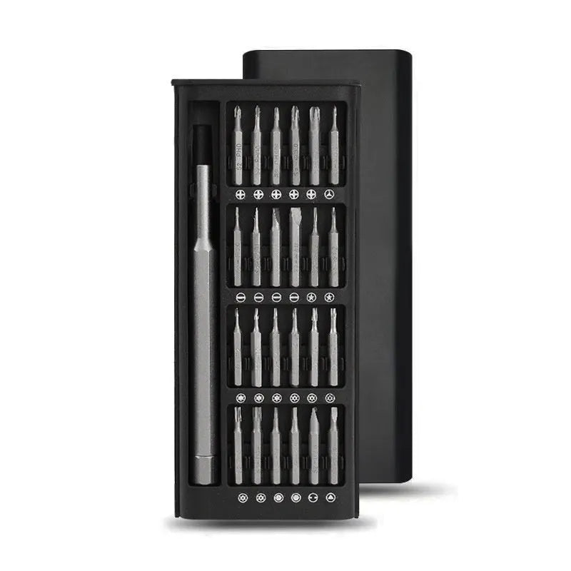24-in-1 precision magnetic screwdriver repair tool set with bits displayed next to aluminium and plastic handle options.