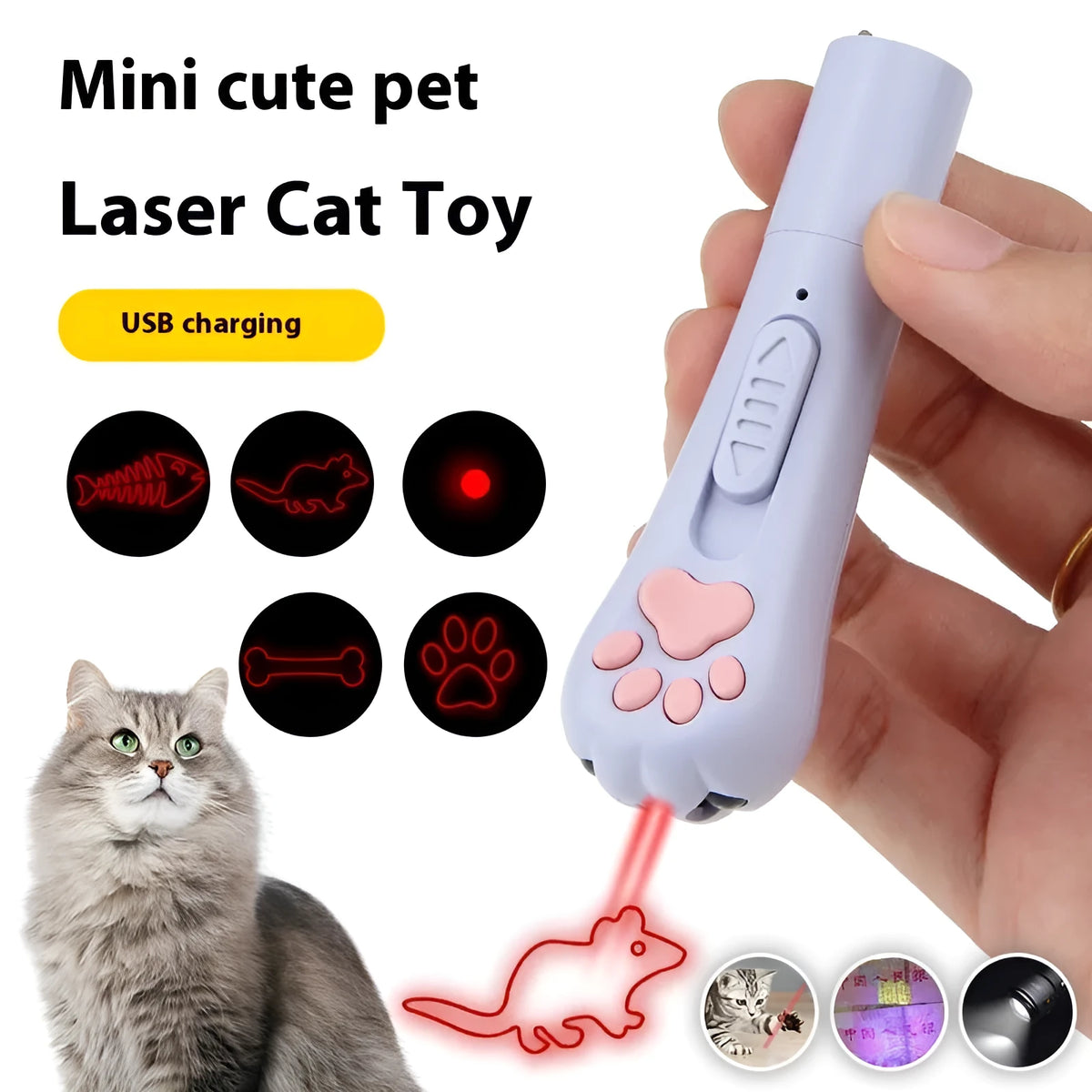 Infrared pet toy with laser patterns and teasing stick for cat entertainment