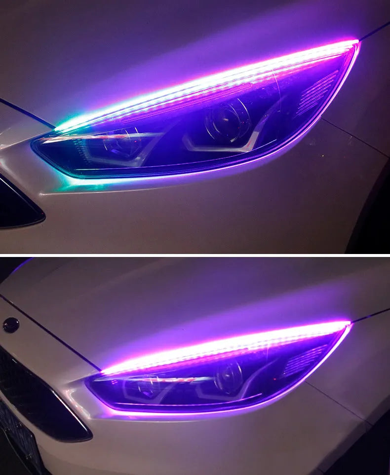 RGB colour LED daytime running lights with remote control in three length options for vehicles