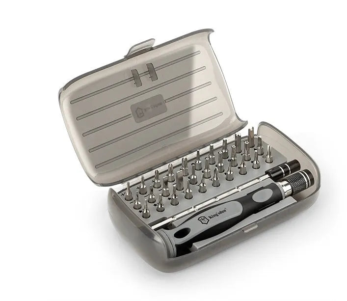32-in-1 screwdriver set with PH1 head in compact neutral luggage case
