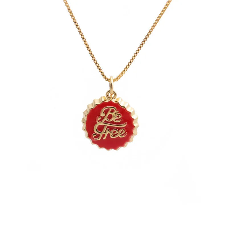 Copper bottle cap pendant necklace on a 40cm box chain with 18K gold electroplated finish