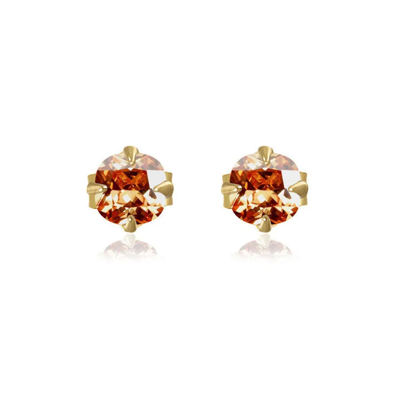Citrine gemstone 925 sterling silver stud earrings in 4mm champagne diamond gold with geometric cube sugar shape