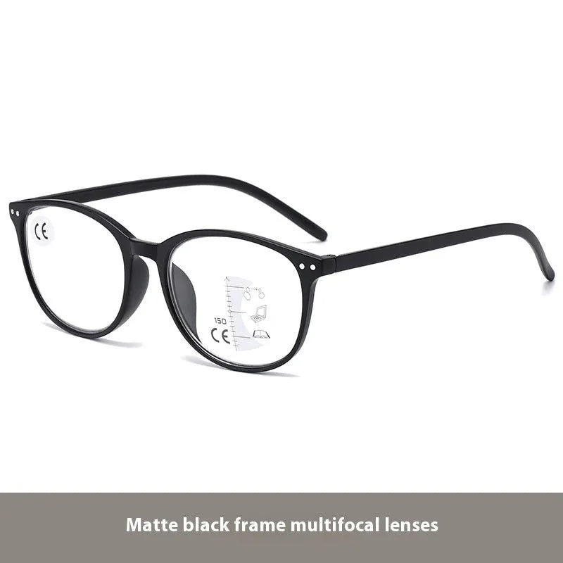 Women's multi-focus presbyopic glasses with ultra-light frames in black focus colour