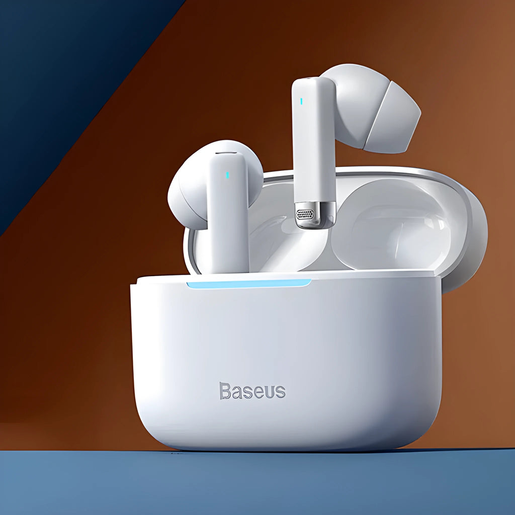 Obsidian black true wireless earbuds with charging case and USB-C cable on a white background.