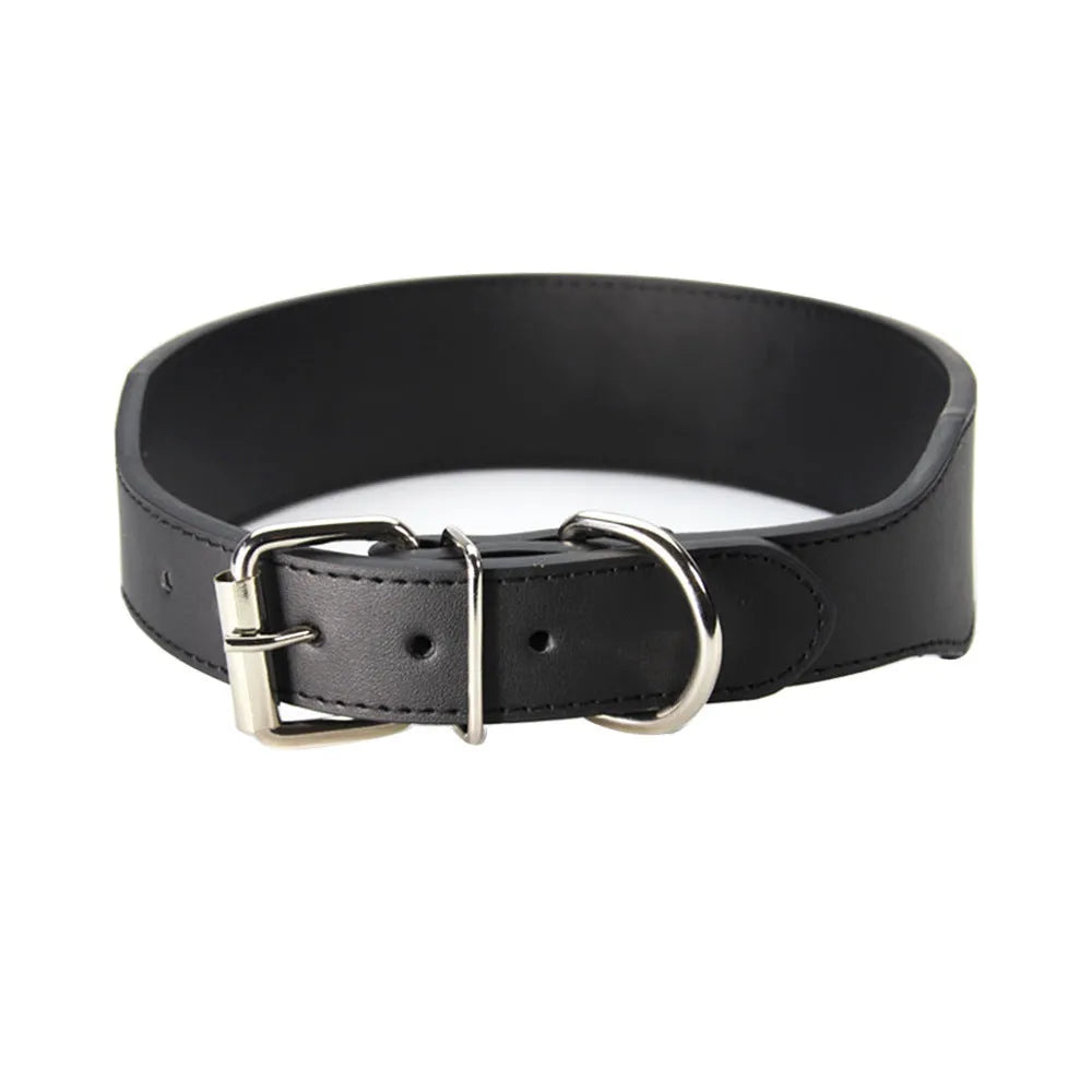 Fish-shaped leather dog collar for large dogs, 5cm wide, in red blue black pink or brown, sizes L to 3XL