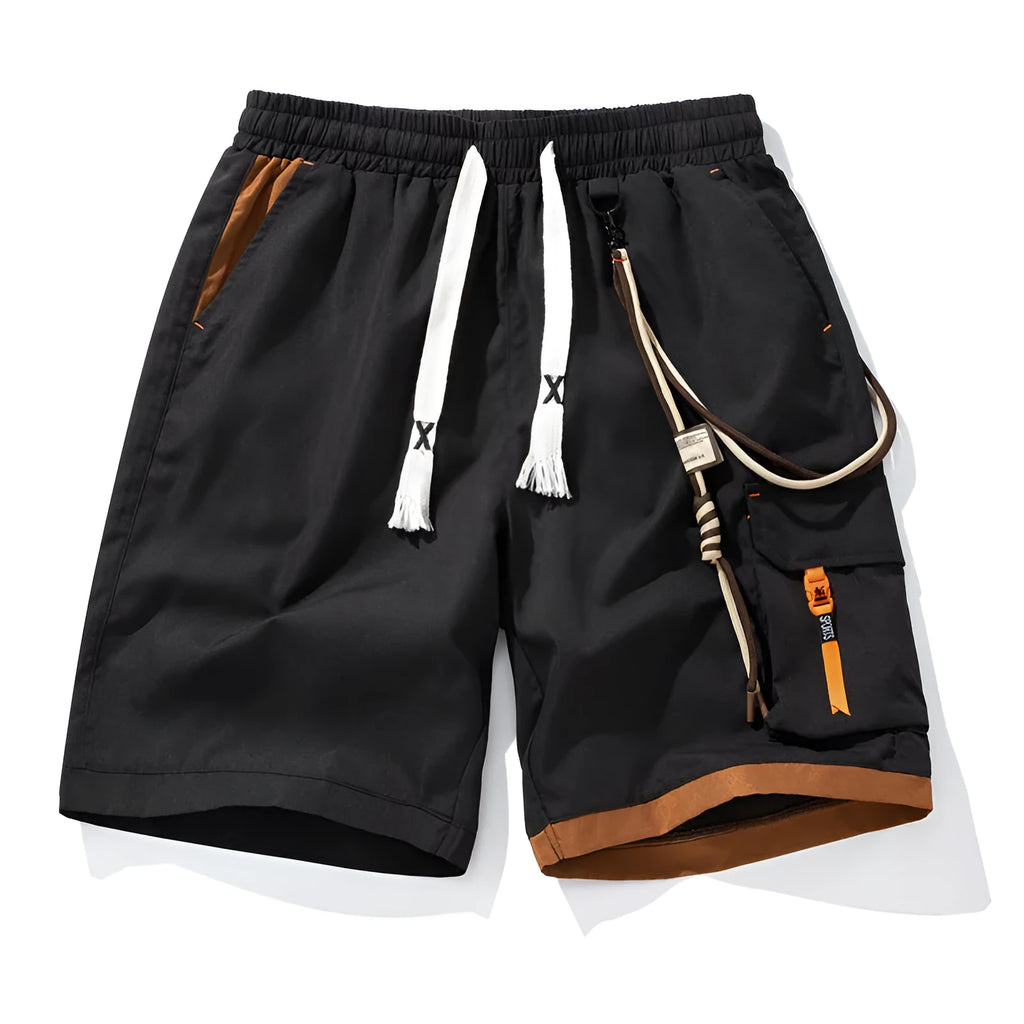 Men's bamboo fibre plus size shorts in loose straight-leg cropped style on a hanger.