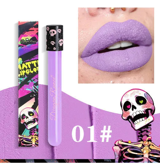DR160 retro matte lip gloss tube for Halloween makeup in waterproof formula.