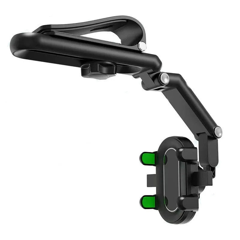 Black and green car mount sun visor rear seat phone holder with buckle clip