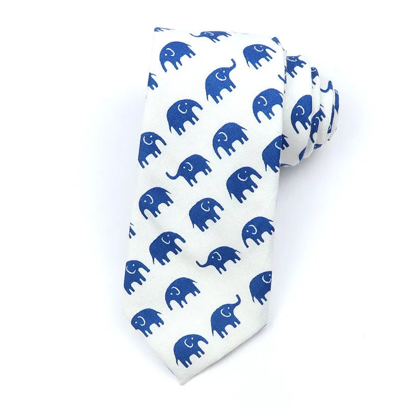 Korean style narrow cotton bow tie with cartoon print pattern in casual men's accessory