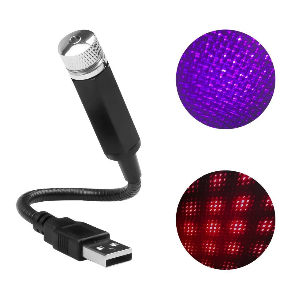 Car ceiling starlight kit with 3W LED, 12V supply, voice control, and green, purple, or red options