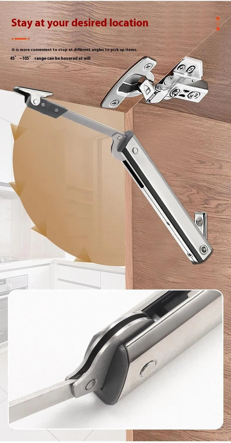 Cold rolled steel support rod for holding open a tatami cabinet's flap-up door.