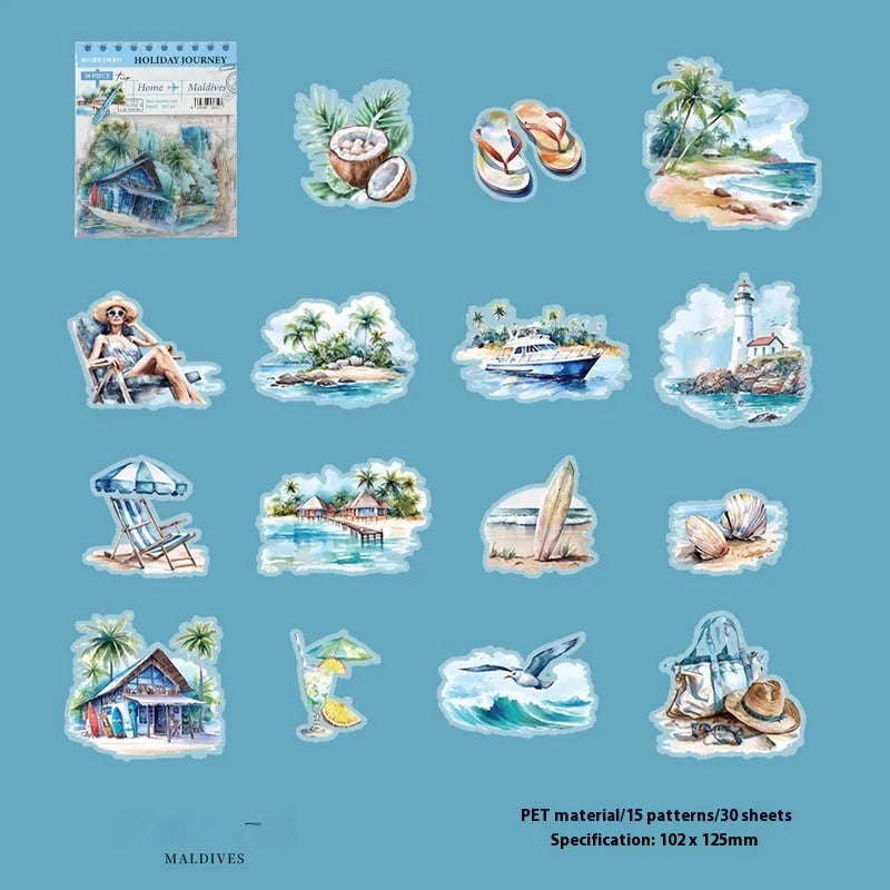 Holiday Journey Series retro architecture journal stickers showing six landmark designs.