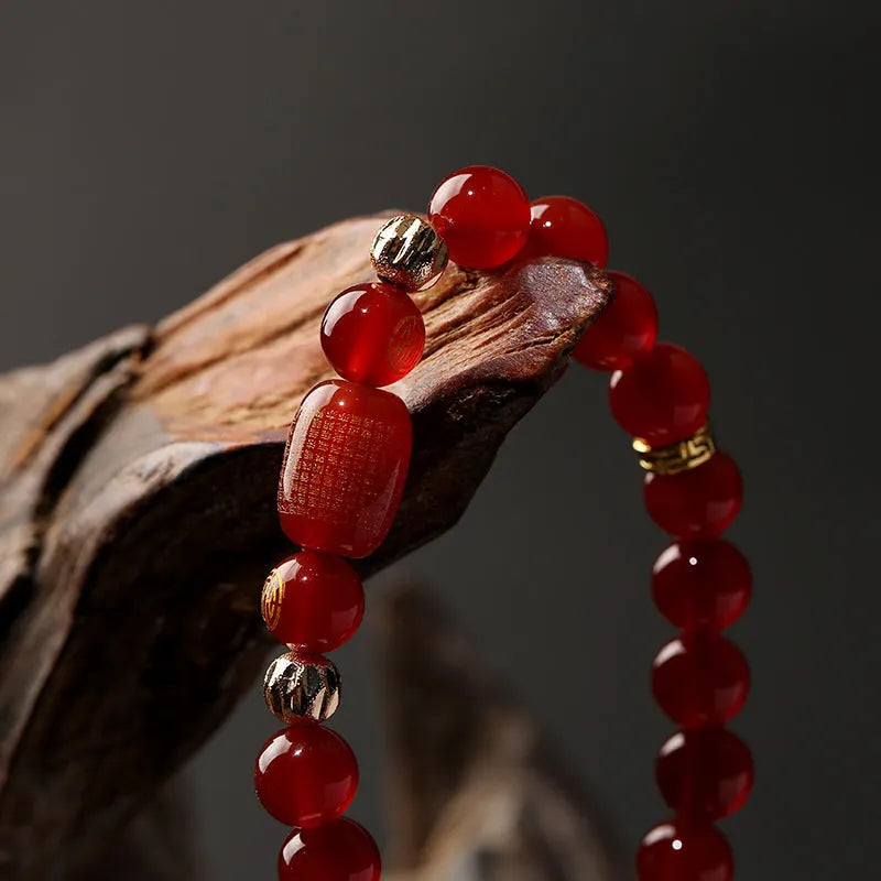 Red agate Guanyin bracelet with edge rosary beads and auspicious patterns for Buddhist meditation