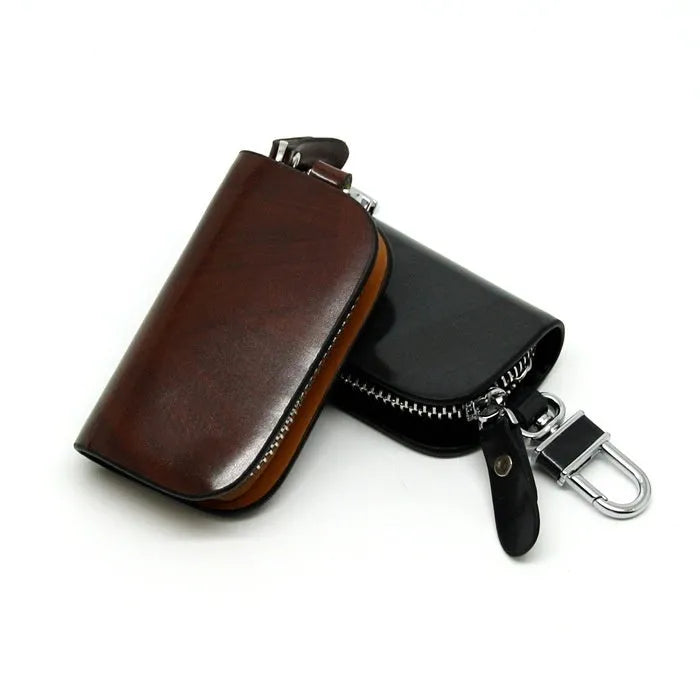 Genuine leather car key case with frosted finish in black and brown colours