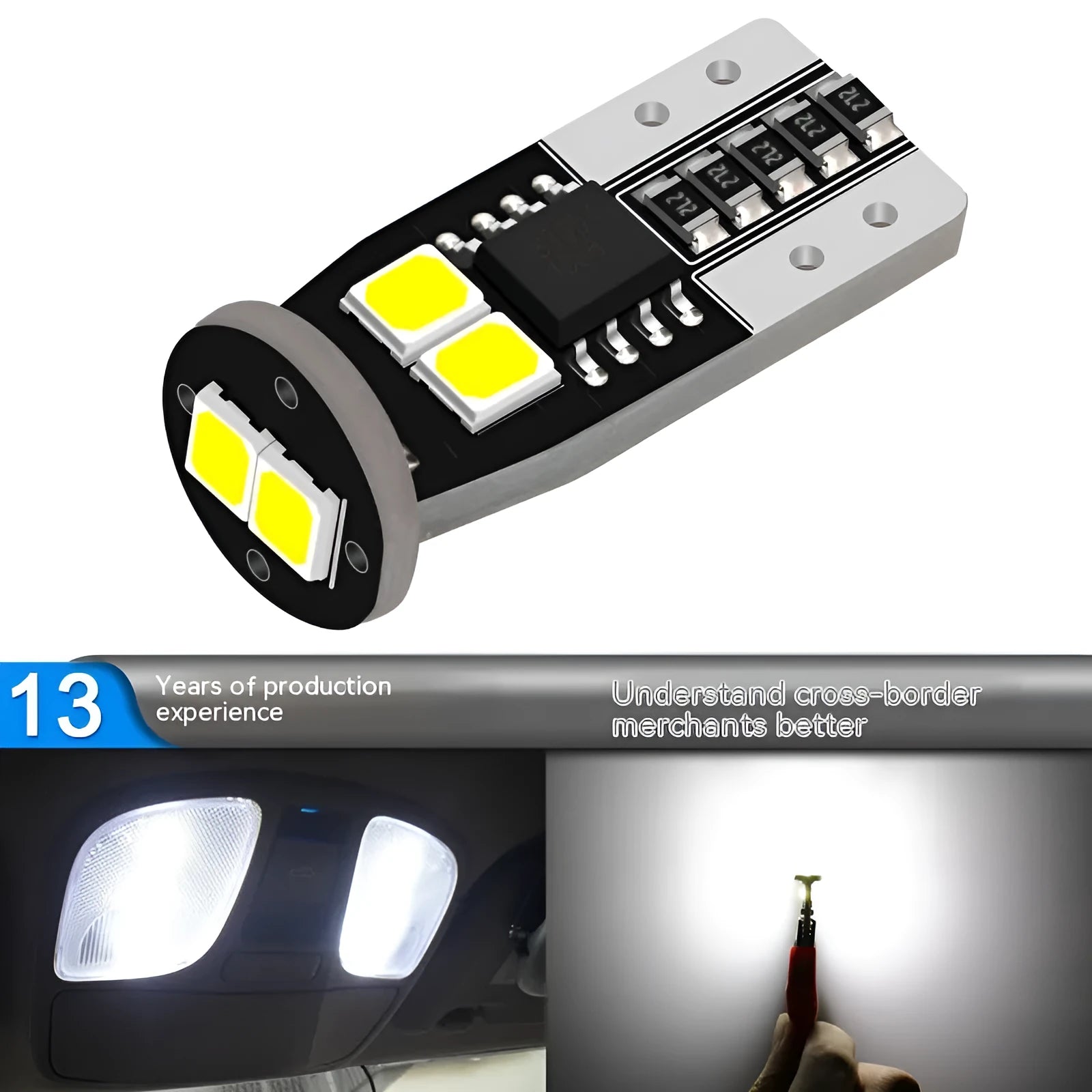 Small LED car licence plate reading light with fibreboard construction
