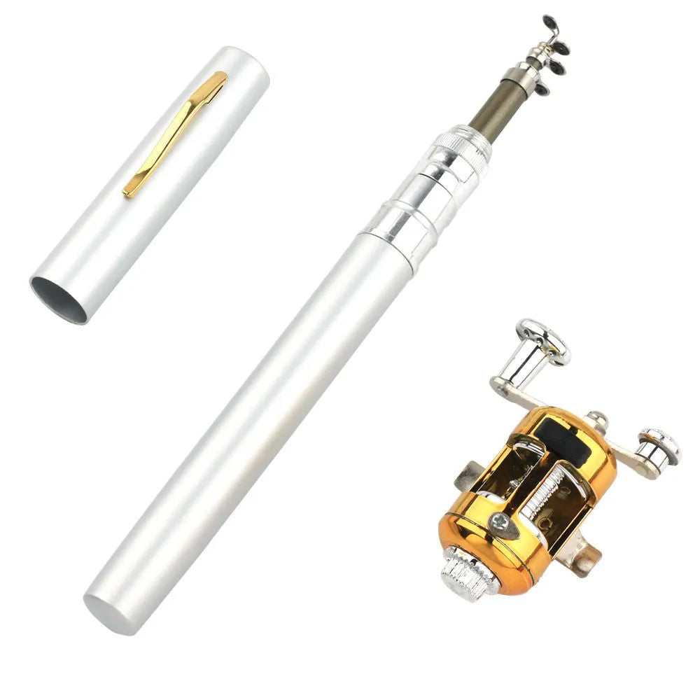 Compact telescopic pocket fishing rod kit collapsed to 20.5cm with gold reel for stream fishing