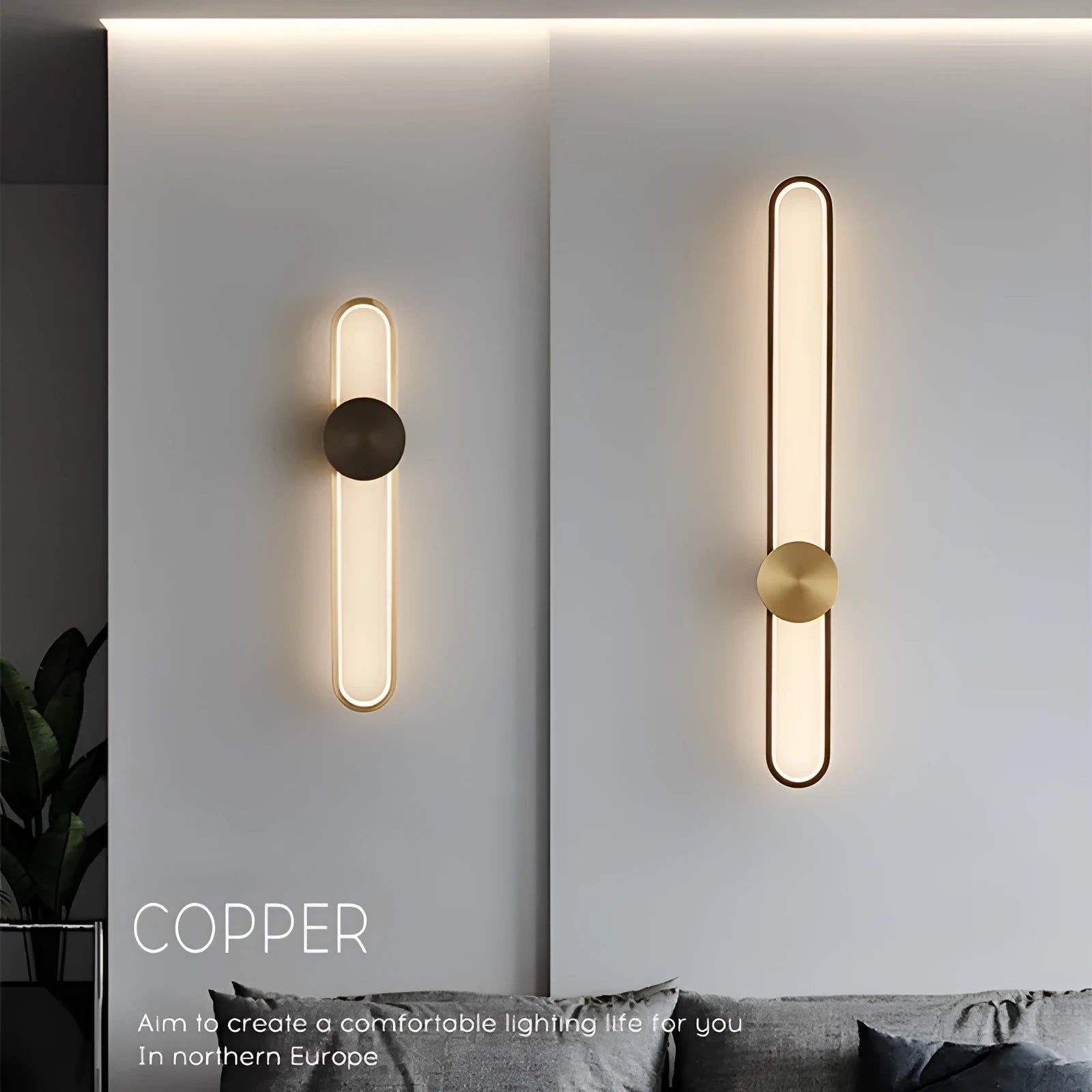 Modern minimalist wall lamp with iron shade and LED warm light in round black finish